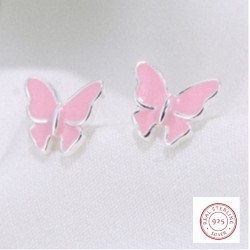 silver and pink stud butterfly earring