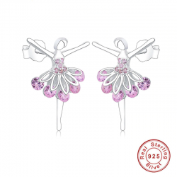 ballerina stud earring with pink zircon