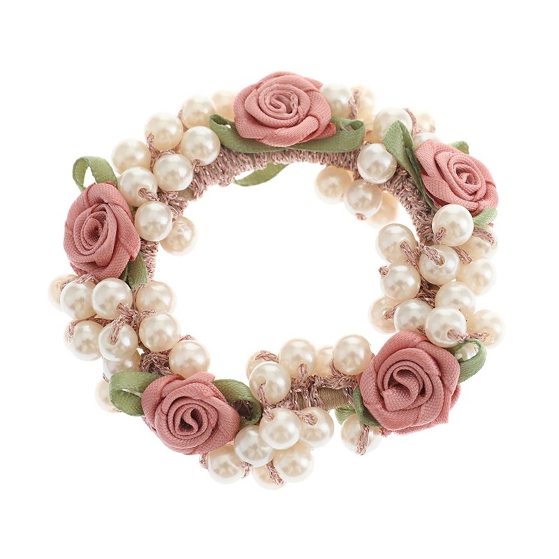 bun hair tie with flowers and pearls
