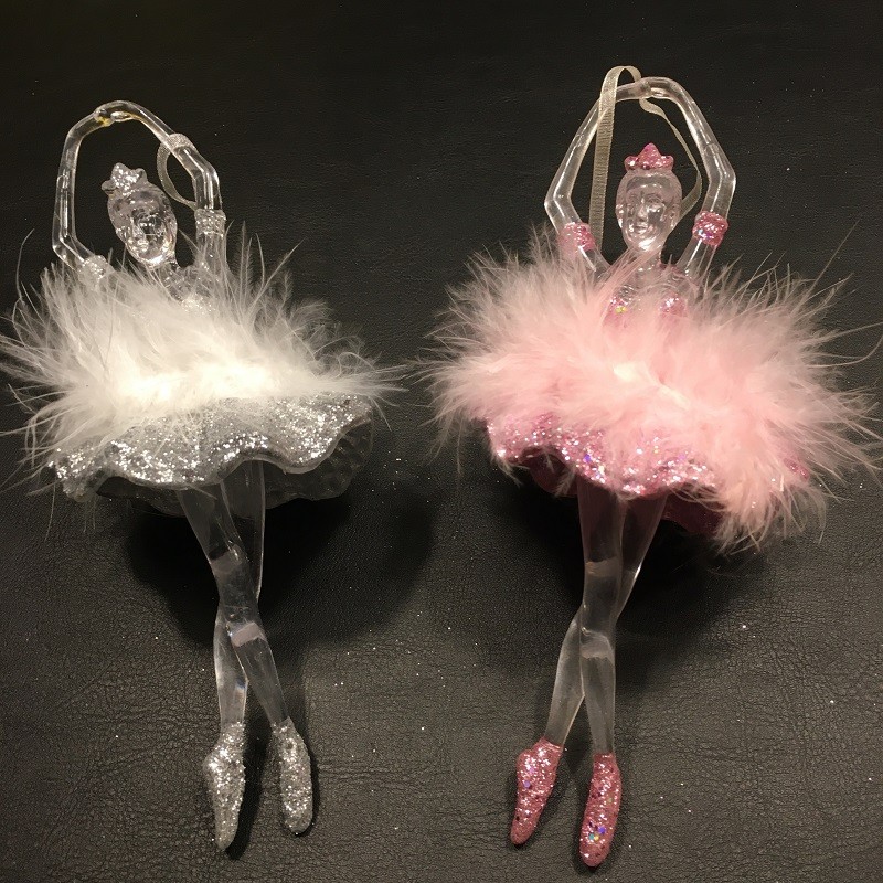 set 2 glitter ballerina Christmas decoration figurine ornament pendant