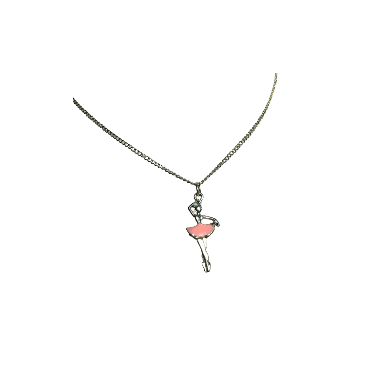 silver ballerina necklace with pink enamel