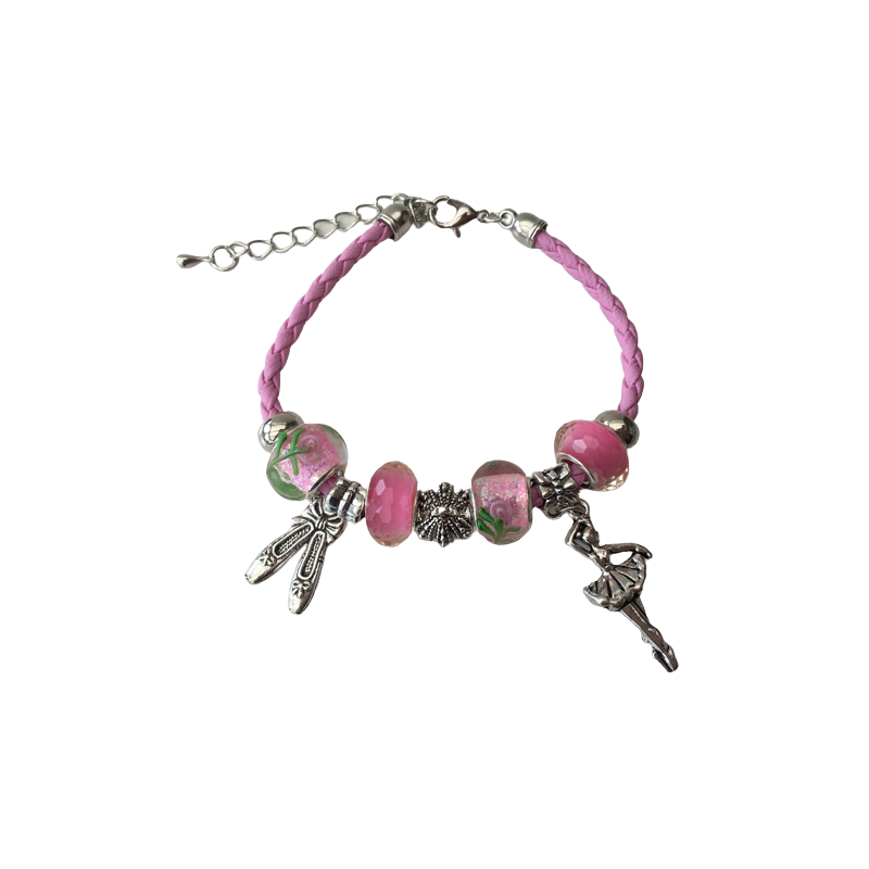 pink ballerina bracelet beads charms gift idea ballet dancer