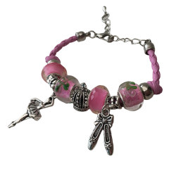 pink ballerina bracelet beads charms gift idea ballet dancer