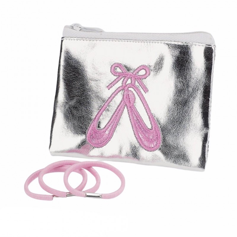 Silver ballerina toiletry bag with hair accessories