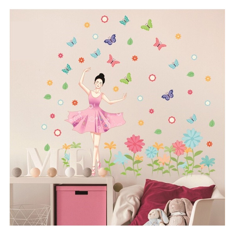 geluk fictie Draaien ballerina muursticker met vlinders