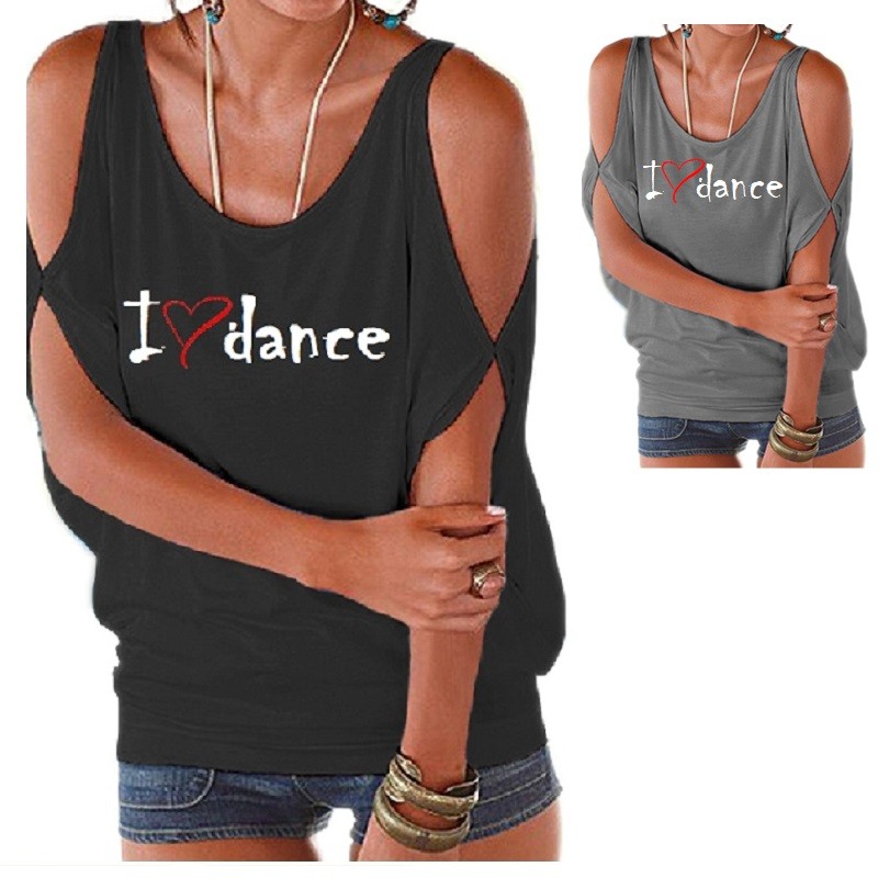 dance T-shirt I love dance red white grey ladies