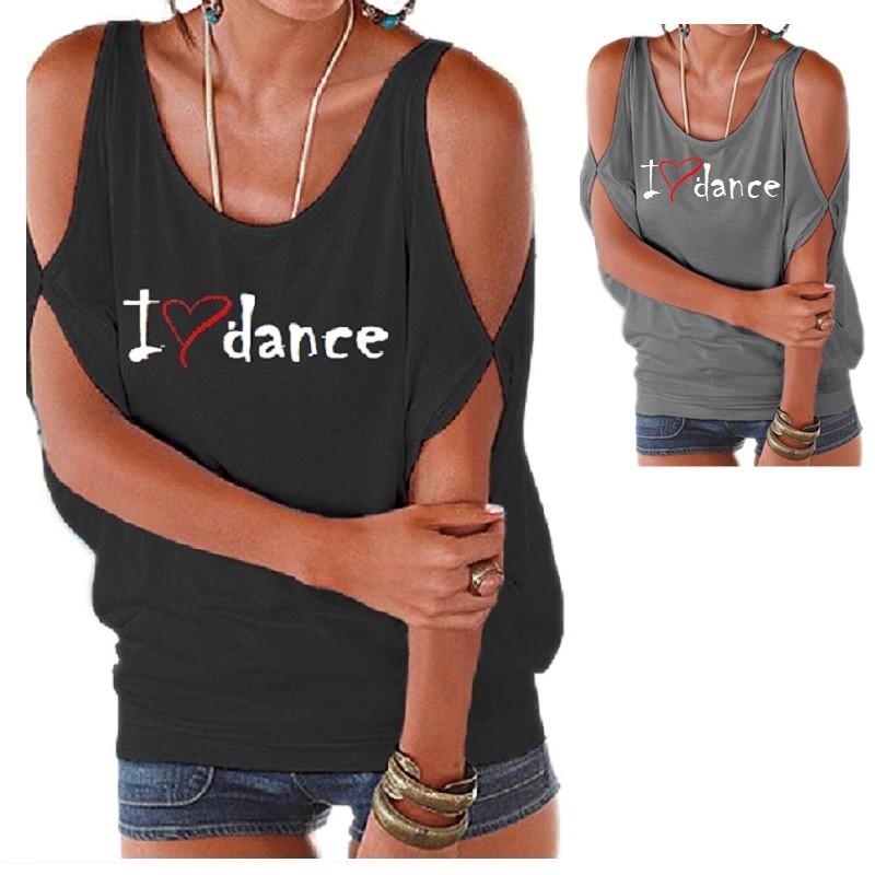 Schulterfreies Tanz-T-Shirt I love dance