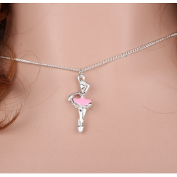 silver ballerina necklace with pink enamel