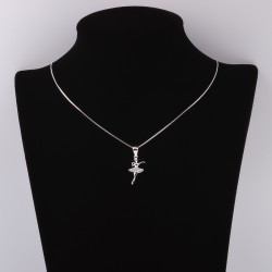 silver ballerina necklace with white zircon