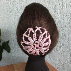pink bun net with pearls