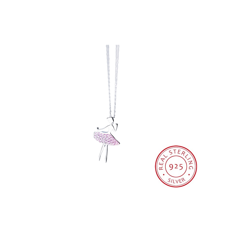 sterling silver ballerina necklace with pink zircon