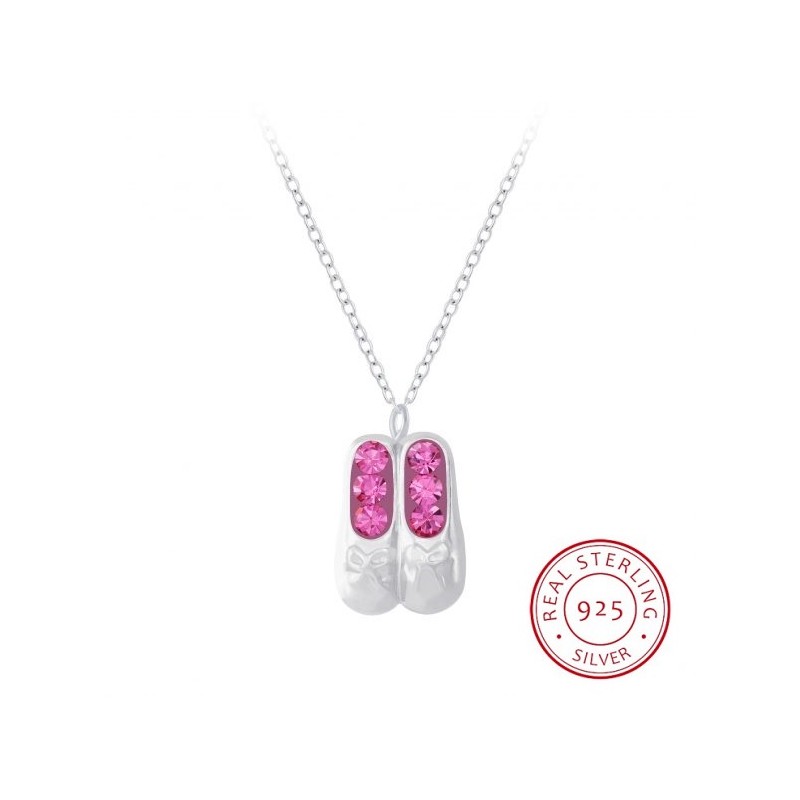 ballerina necklace silver ballet shoe with pink crystal