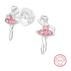 ballerina stud earring sterling silver with pink Swarovski