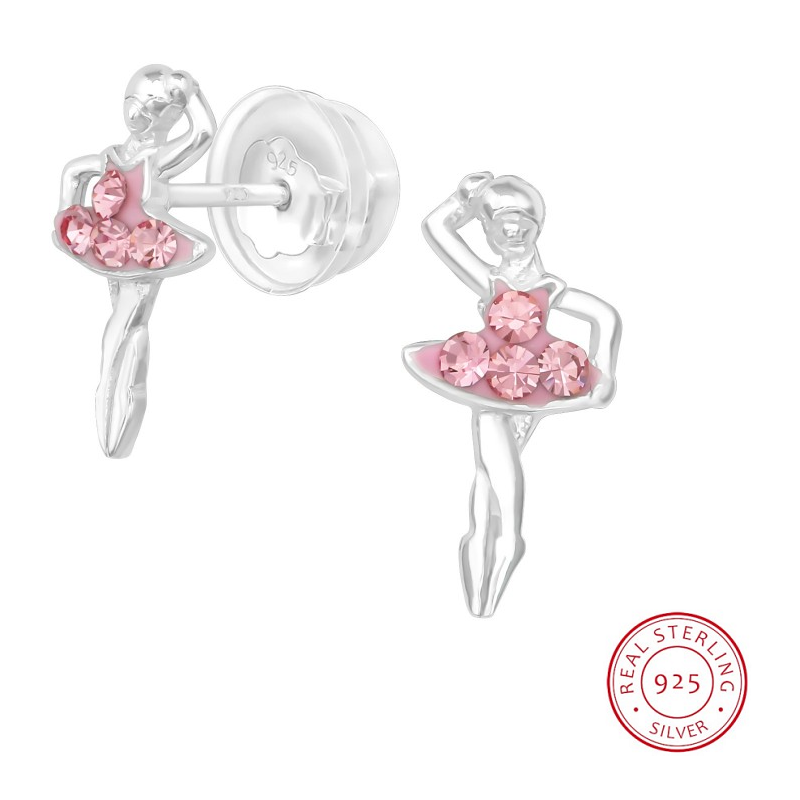 Silber ballerina Ohrring mit Rosa Swarovski fur Mädchen