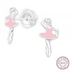 ballerina stud earring sterling silver with pink enamel