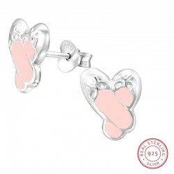 silver ballerina stud earrings ballet shoe with pink enamel