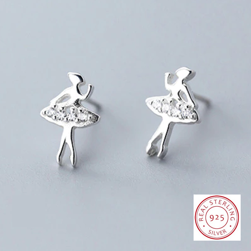 ballerina stud earring sterling silver with white zircon