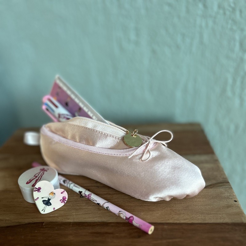 pink miniature satin ballet shoe pencil case ballet gift idea