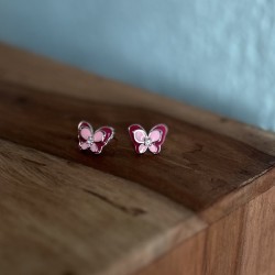 zilveren oorring prikkers rose vlinder