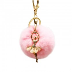 ballerina keychain with pompom salmon pink