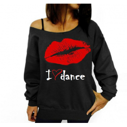 dance sweater I love dance black with red lips