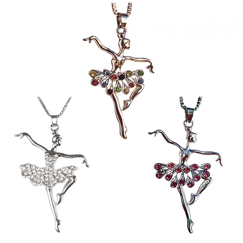 zilver ketting ballerina met steentjes