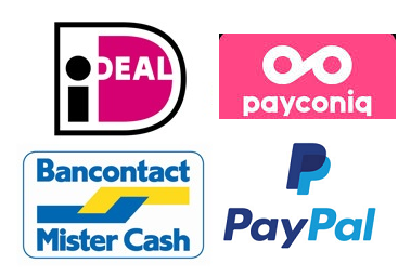 You can pay securely via bank contact, Payconiq, Ideal from 15 euro purchase. Under 15 euros you can only transfer to our account number that you will receive by e-mail together with the amount to be paid.